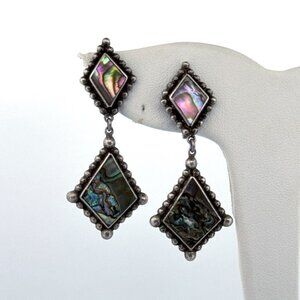 Estate Sterling Silver 925 Abalone Inlay Dangle Earrings Screw Back 8.7g